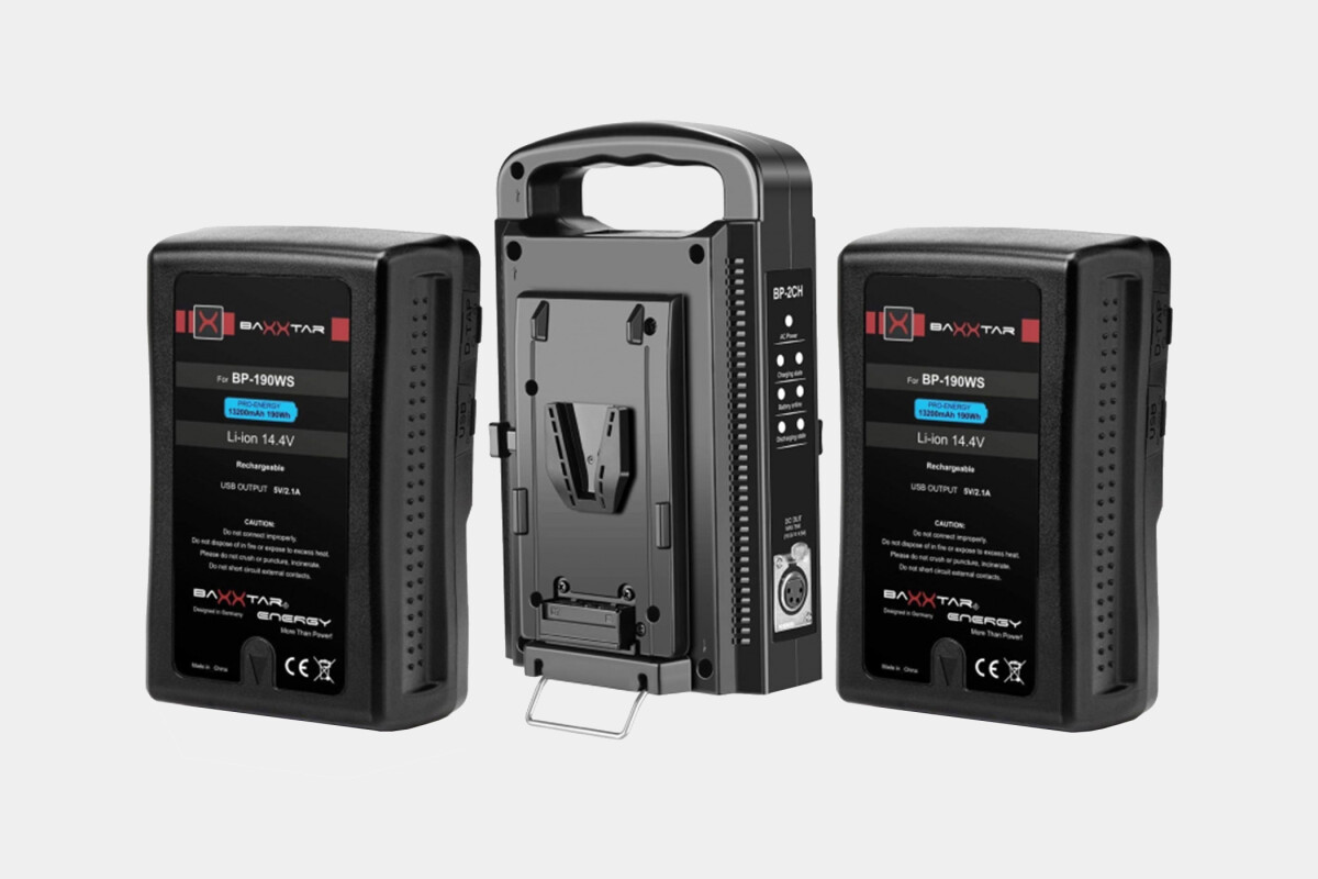 Location 2 x batteries V-Mount Baxxtar BP190WS + chargeur double - Lightyshare
