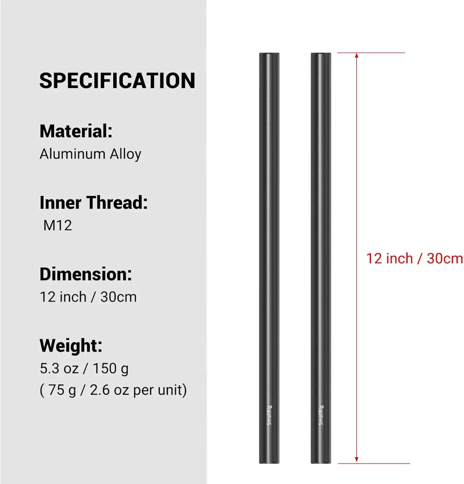 SmallRig 15mm Rod en Alliage D'aluminium 30cm - Photo 2 sur 5