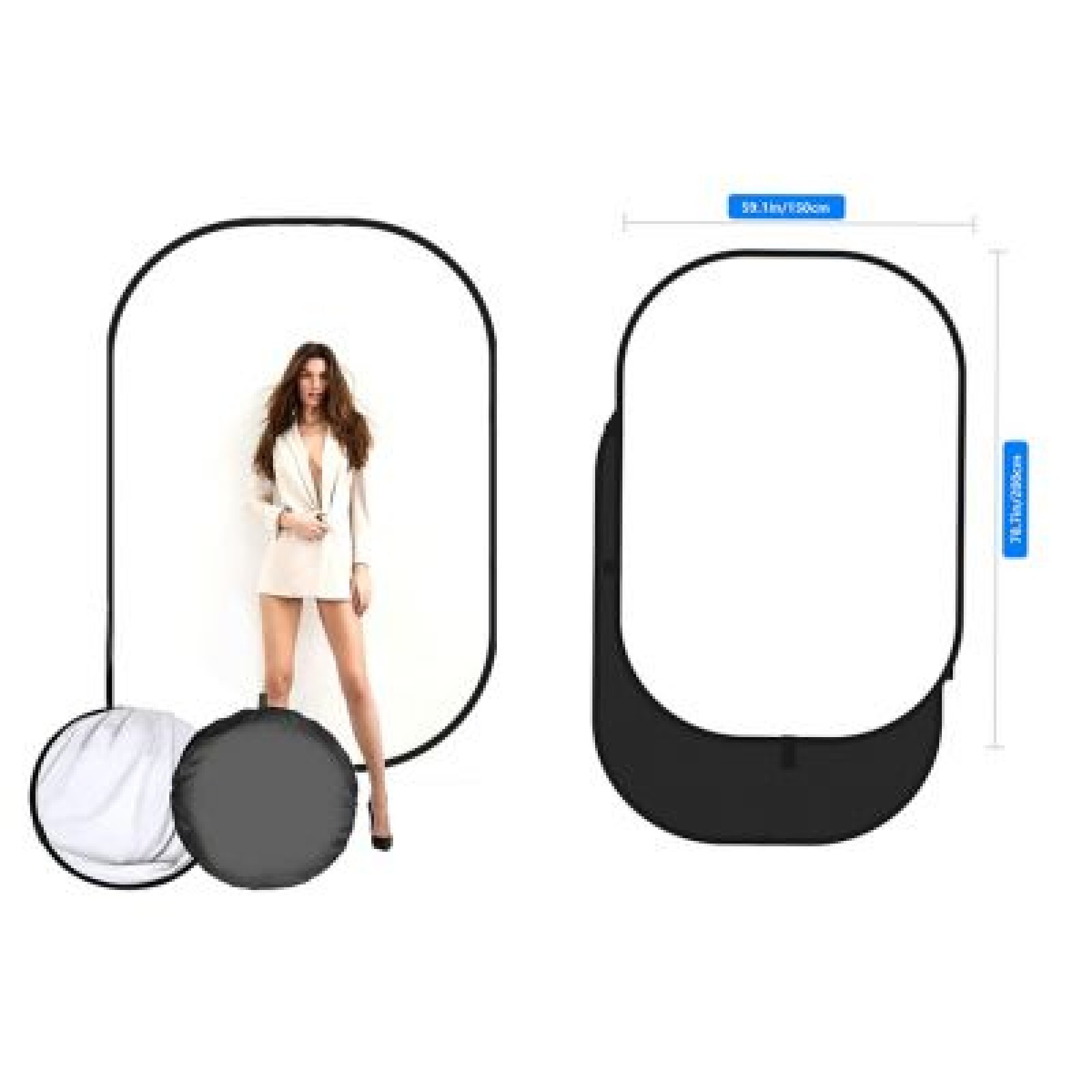 Fond de studio pliable noir ou blanc avec armature tendu + tissu anti-plis - Photo 1 sur 3