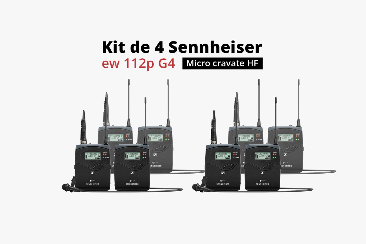 Location Kit 4 Sennheiser EW 112P G4 Micro cravate sans fil HF émetteur récepteur - Lightyshare