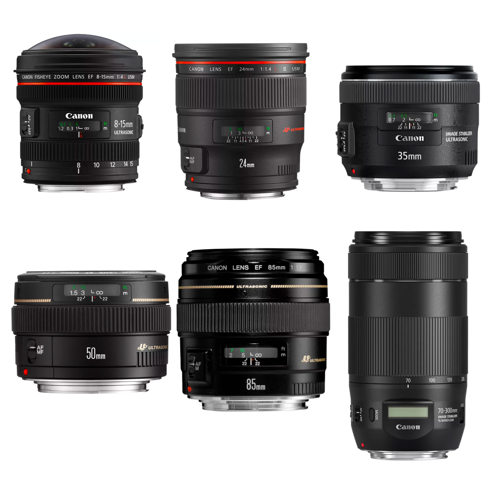 Pack Objectif Cannon 8-15 / 24 / 35 / 50 / 85 / 70 - 300 - Photo 1 sur 1